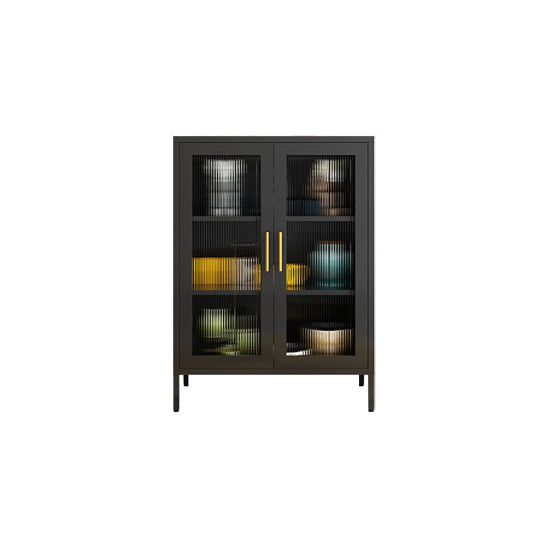 Metallic Finish Dining Server with Glass Doors Glam Sideboard with Legs