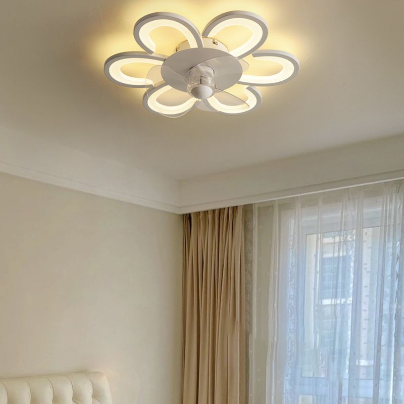 Contemporary Single White Ceiling Fan Lamp LED Acrylic Unique Ceiling Fan Light