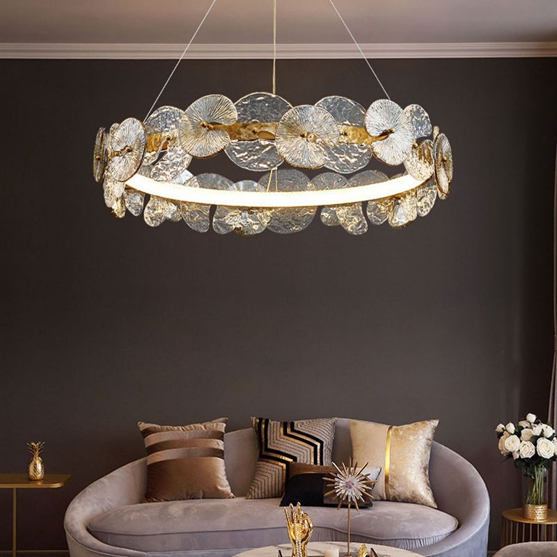 American Style Chandelier Light Fixture Round Metal Glass Chandelier in Gold