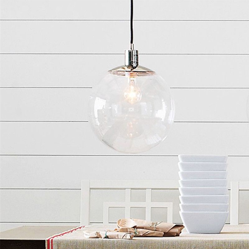 Modern Spherical Clear Glass Shade Pendant Light Chrome 1 Light Coffee Shop Suspension Light