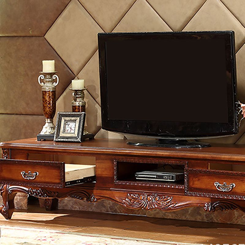 Solid Wood TV Media Console Open Storage Media Console TV Stand with Drawers