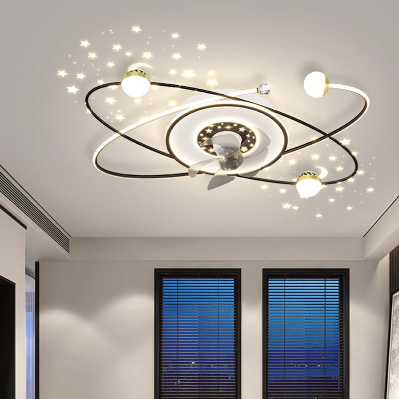 Oval Shape Metal Ceiling Fans Modern Style 8 Lights Flush Ceiling Fan