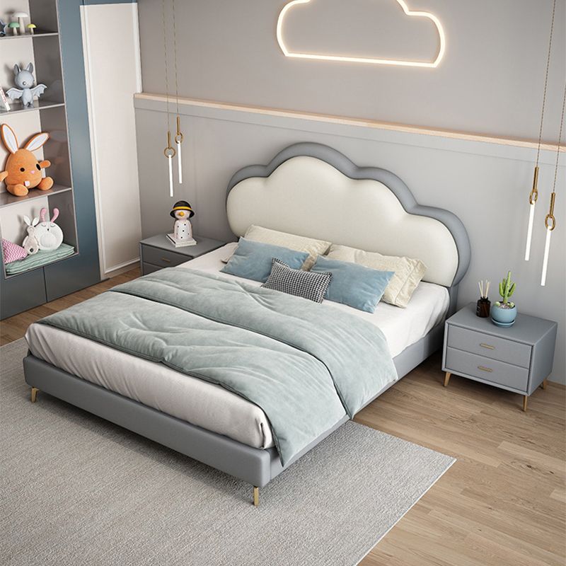 Queen Upholstered Low Bed Frame Mattress Included Standard Bed with Cloud Shaped Headboard