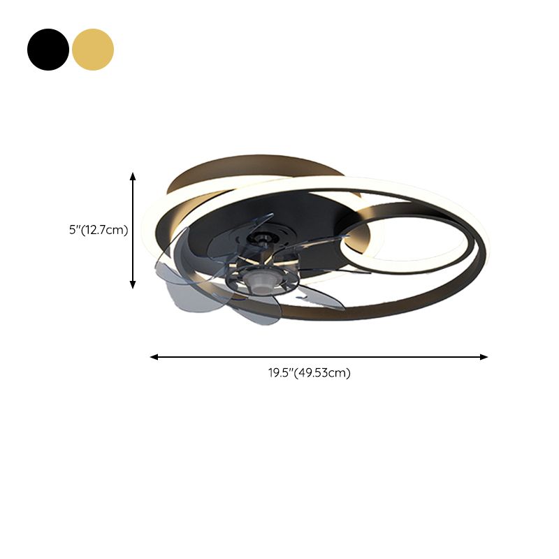 Modernism 7-Blade Ceiling Fan Black/Golden LED Fan with Light for Foyer