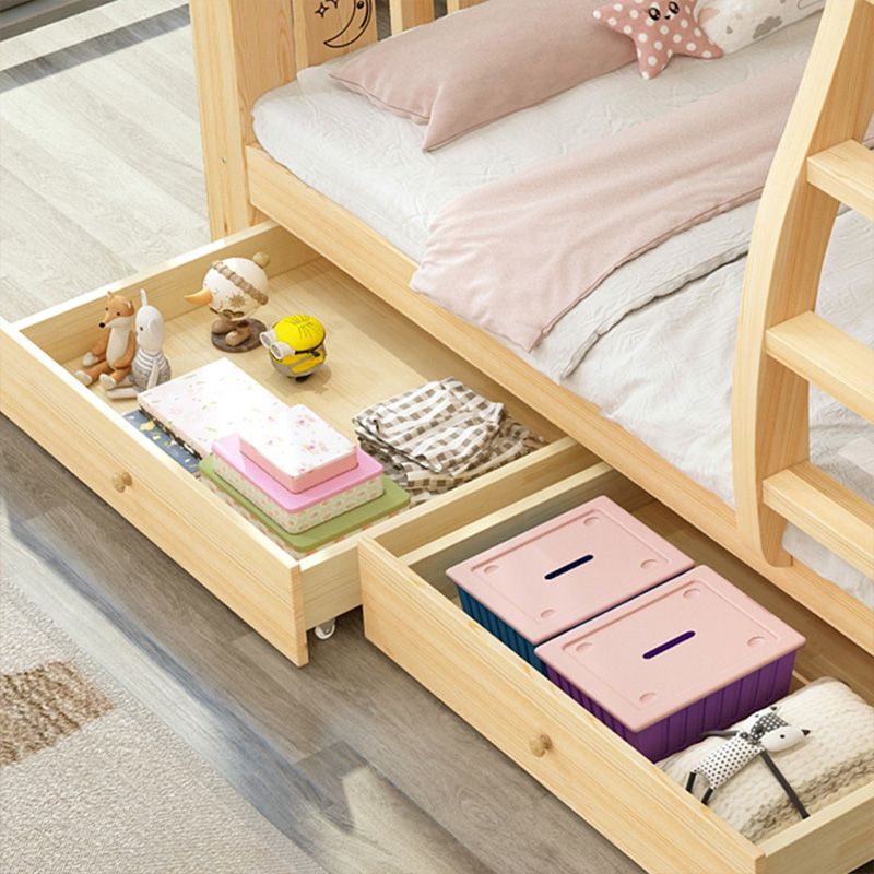 Contemporary Bunk Bed Solid Wood No Theme with Drawers with Guardrail Natural