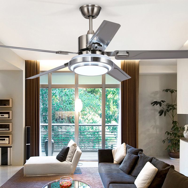 Modern 5-Blade Ceiling Fan Lighting with Stainless Steel for Dining Room