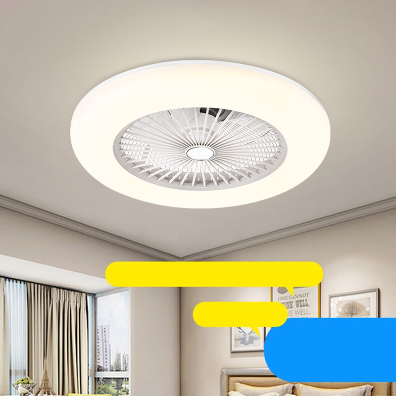 Remote Control Round Bedroom Fan Lamp Acrylic Nordic Style LED Semi Flush Ceiling Light