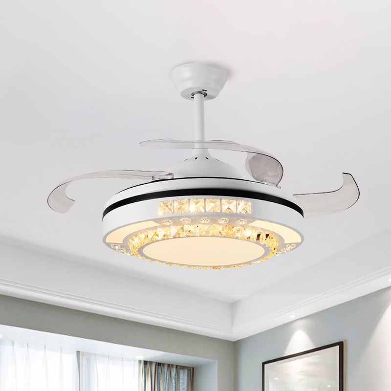 Crystal Crystal Round Semi Flush Mount Moderne 19 "W LED LEMPRE LEVAU PRENDANT BLANC PRENDANT avec 4 lames