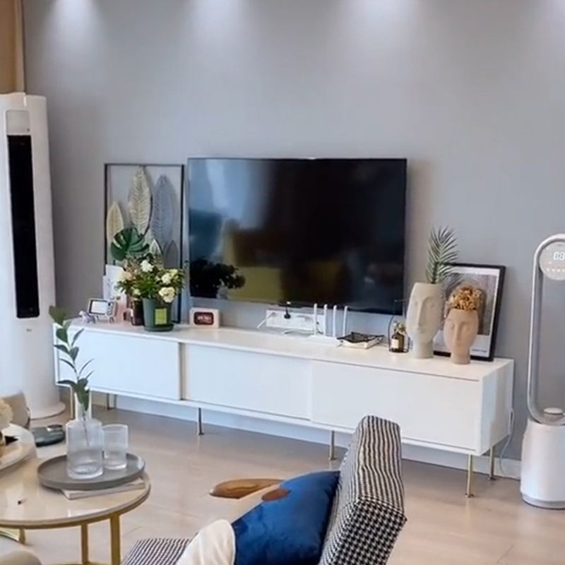 Wooden Enclosed Storage TV Stand Luxury White TV Cabinet for Home