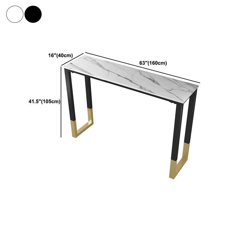 Sintered Stone Top Rectangular Bar Table Industrial Bistro Table with Double Pedestal