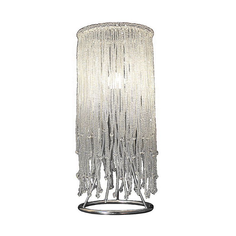 Postmodern Fringed Nightstand Lamp Crystal Single-Bulb Bedroom Table Lighting in Chrome