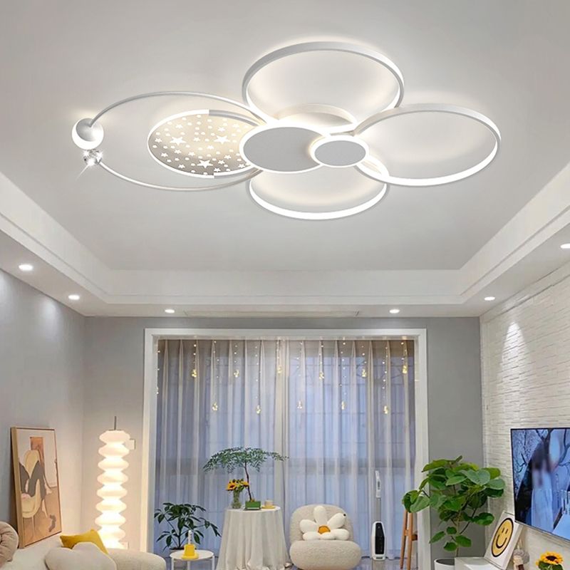 Modern LED Metal Flush Mount Circle Shape Ceiling Light with Acrylic Shade for Living Room