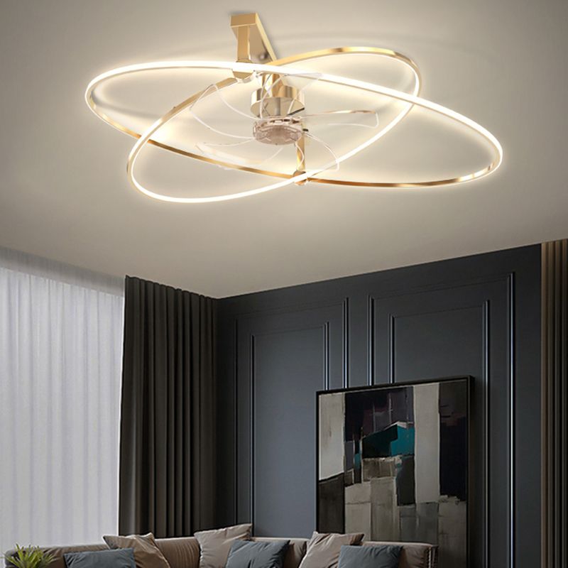 Cross Ellipse Ceiling Fan Metal Contemporary Fan Lighting for Living Room