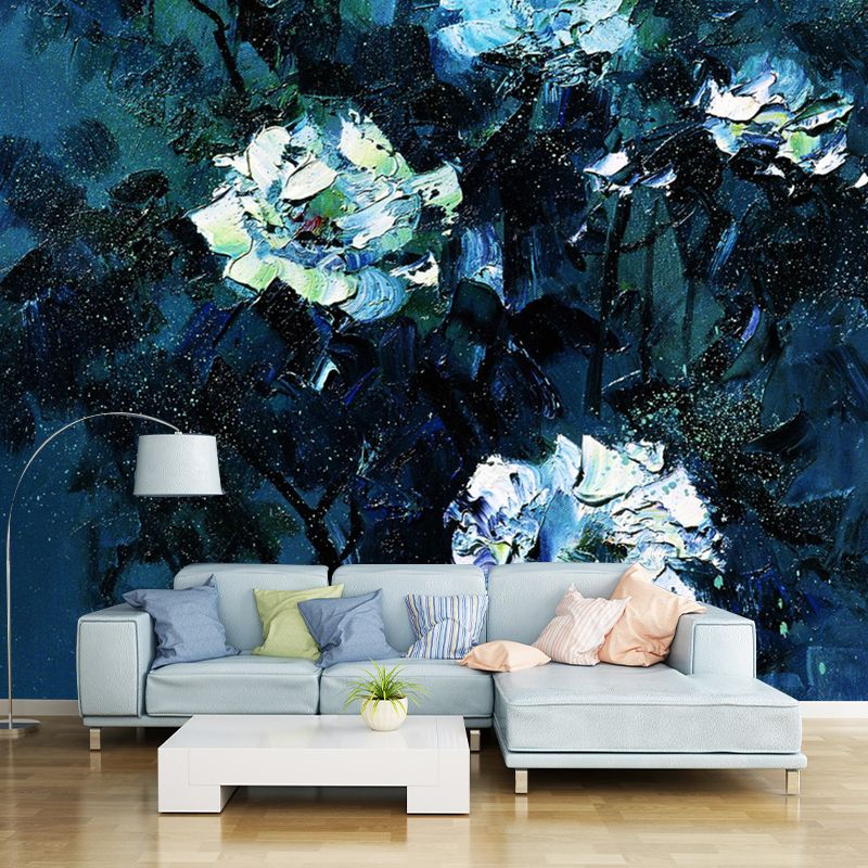 Whole Nostalgic Wall Mural Decal in Blue and White Floral Design Wall Decor, Made to Measure