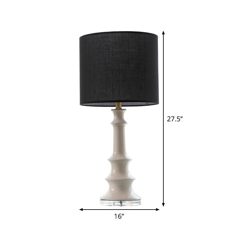 Straight Sided Shade Nightstand Lamp Contemporary Fabric 1 Head Reading Light in Black