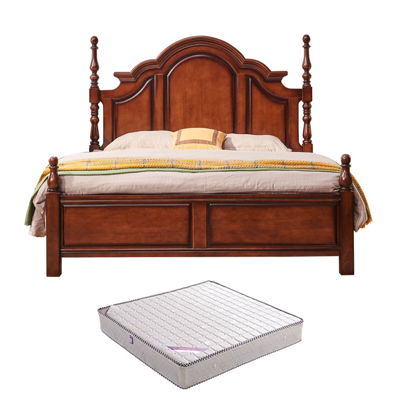 Brown Rubberwood Platform Bed 61.41" Tall Full Panel Bed with Headboard