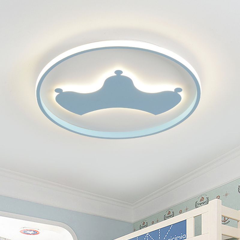 Kid Crown Ultra-Thin LED Flushmount Light Acrylic Bedroom Close to Ceiling Lighting Fixture in Pink/Blue