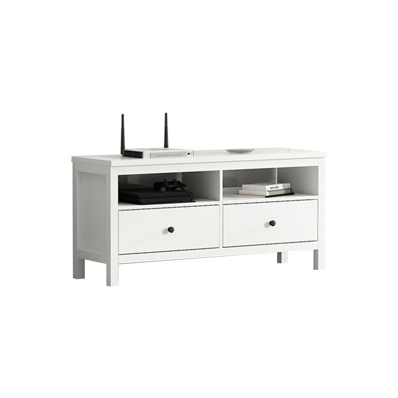 White Contemporary TV Stand Faux Wood TV Cabinet with Drawers