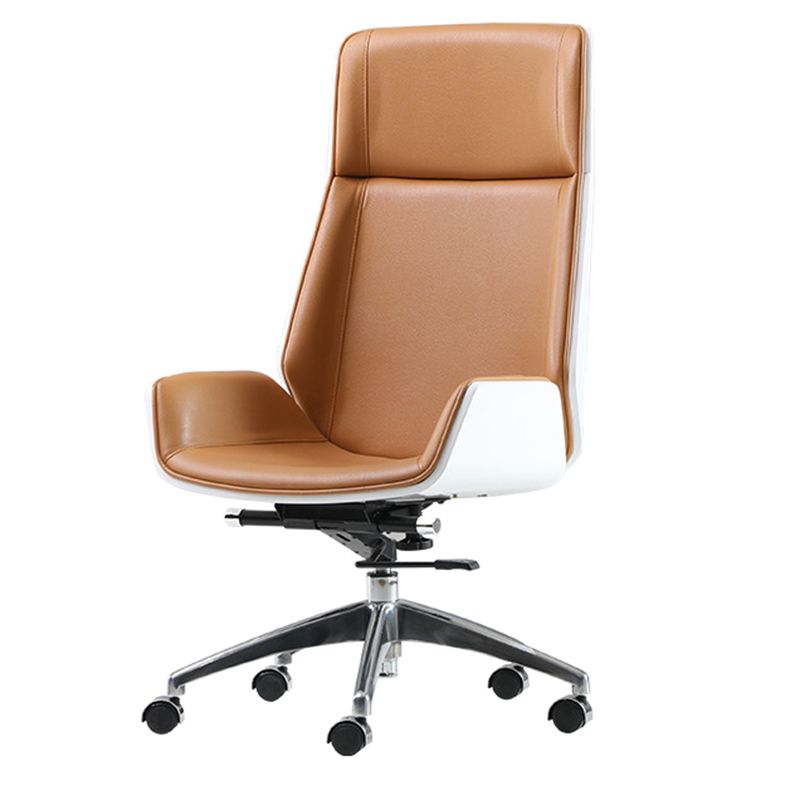 Contemporary Desk Chair Tilt Mechanism Brown Leather Office Chair