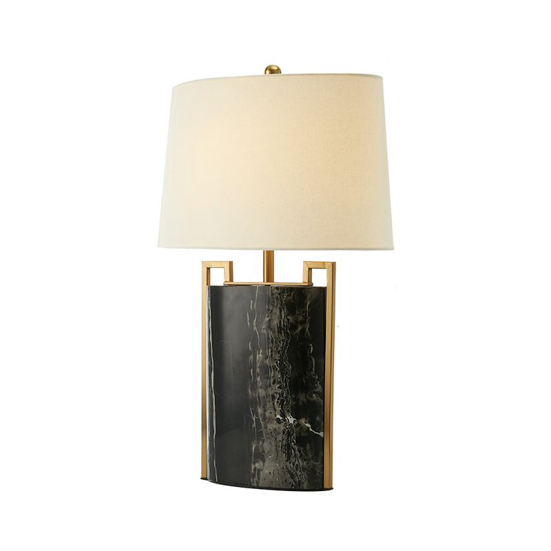 15"/18" W Minimalist 1-Light Night Lamp Black and White Tapered Table Light with Fabric Shade and Marble Base