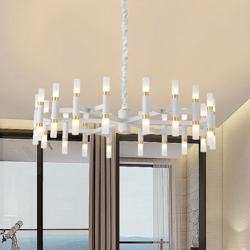 24/36/60 Lights LED Bedroom Chandelier with Tubular Iron Shade Modern Black/White Ceiling Pendant