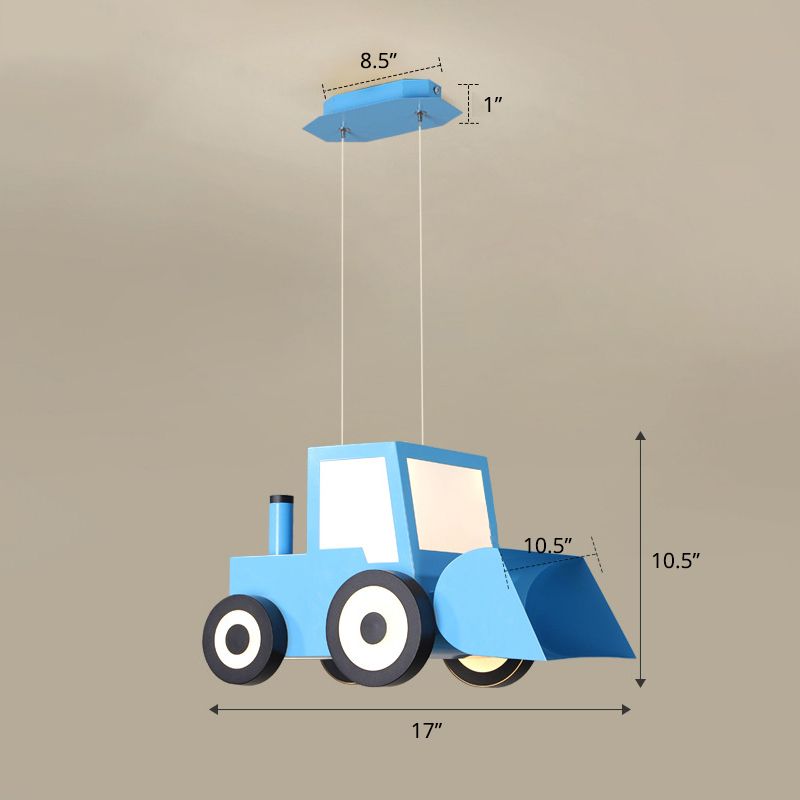 Cartoon Bulldozer LED Kroonluchter Lamp Metal Boys Slaapkamer Opgehangen verlichtingsarmatuur