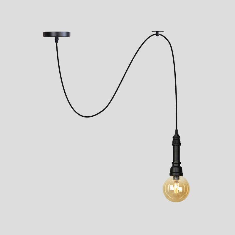 Bol/capsule restaurant swag hanger licht vintage barnsteenglas 1-head zwarte pijp hanglamp armatuur