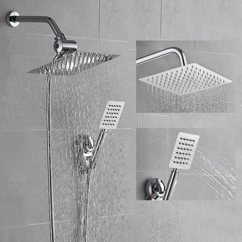 Silver Square Dual Shower Head Modern Water Filtration Wall-Mount Showerhead