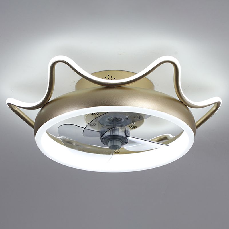 Gold Finish Circular Fan Lamp Simplicity Metal LED Semi Flush-Mount Lighting for Bedroom