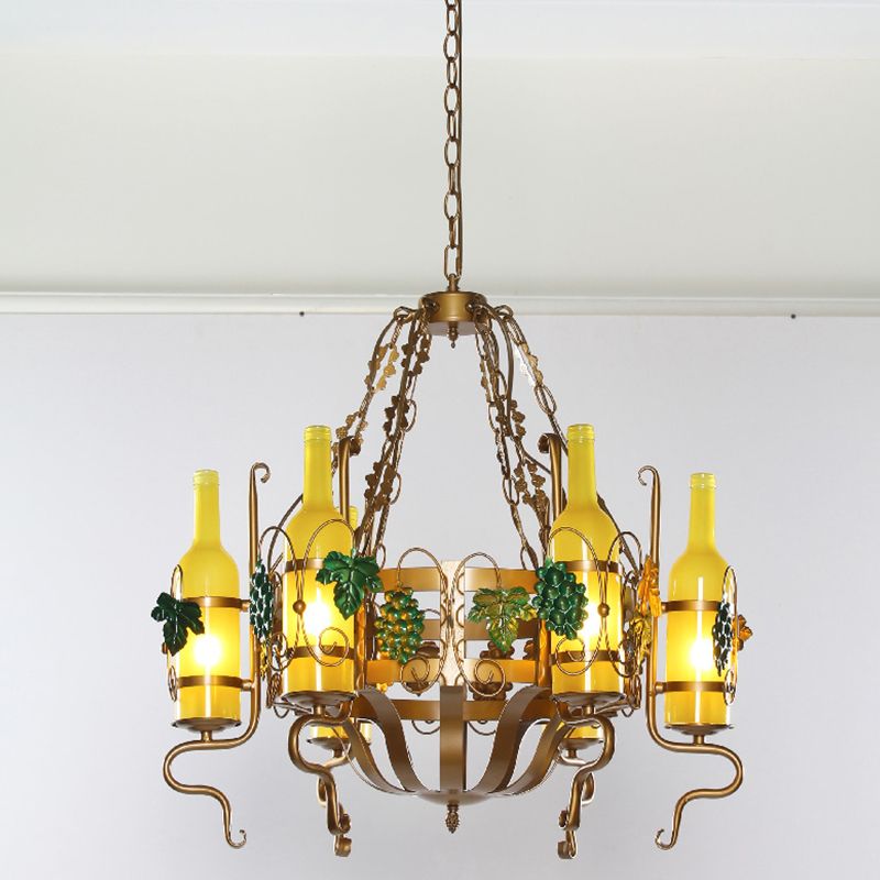 Botella de vino Bistro Candelier Light Industrial Yellow Vids 6 Light Antiqued Brass Colgante Fixture