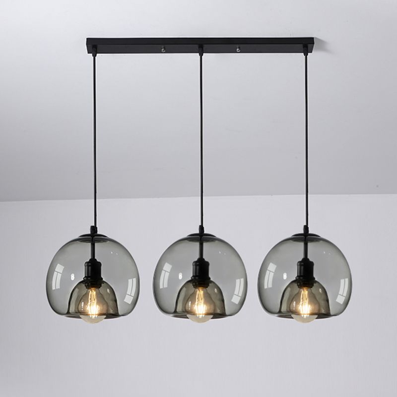 1 / 3 - Light Island Pendant Light in Dark Black Metal and Glass Ceiling Pendant Fixture