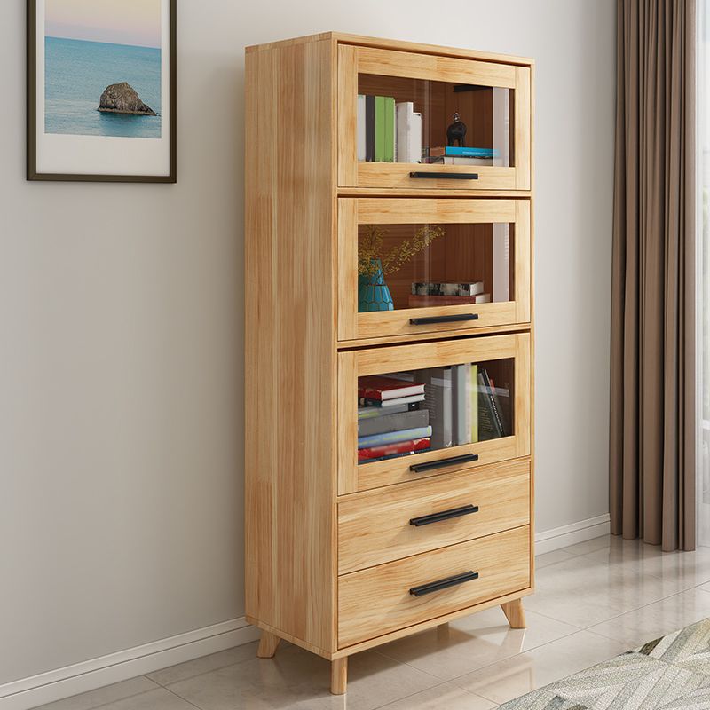 Standard Wooden Bookshelf Natural Contemporary Bookcase with Cabinets