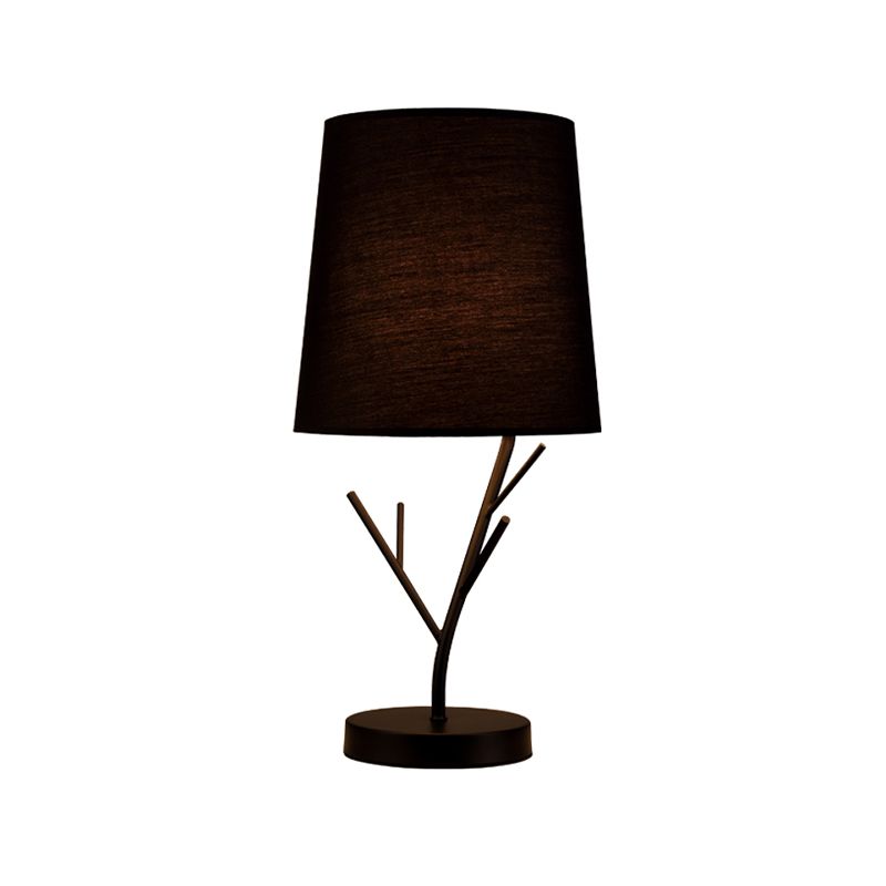 Coral Lounge Table Lighting Iron Single Modernist Nightstand Light with Barrel Fabric Shade in Black/White