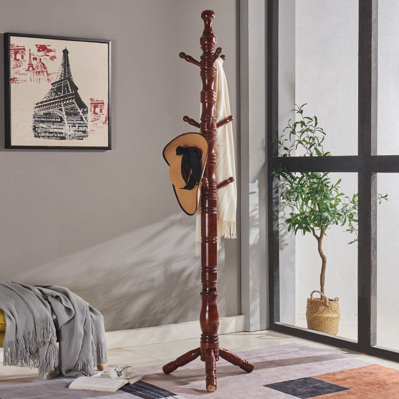 Solid Wood Entrance Coat Rack Traditional Style Simple Home Floor Coat Hanger