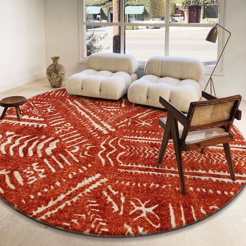 Western Geometric Rug Red Synthetic Indoor Rug Anti-Slip Backing Pet Friendly Machine Washable Carpet for Decoration