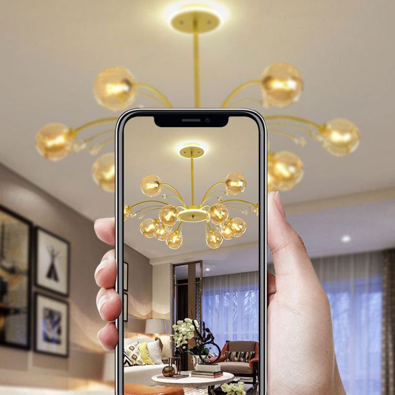 Spherical Shape Chandelier Lighting Modern Style Glass Multi Light Hanging Lamp