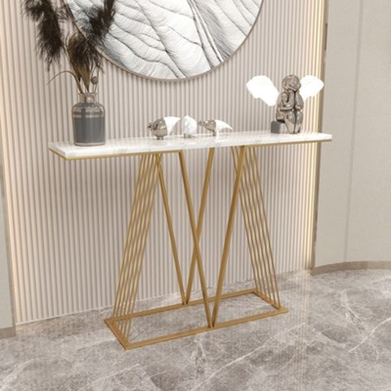 Stone Top Accent Console Table with Gold Metal Legs 31.50" H