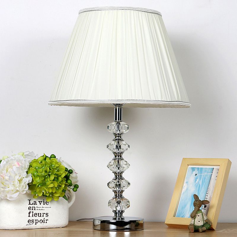 Conical Bedroom Night Table Lamp Prismatic Optical Crystal 1-Light Simplicity Nightstand Light in White