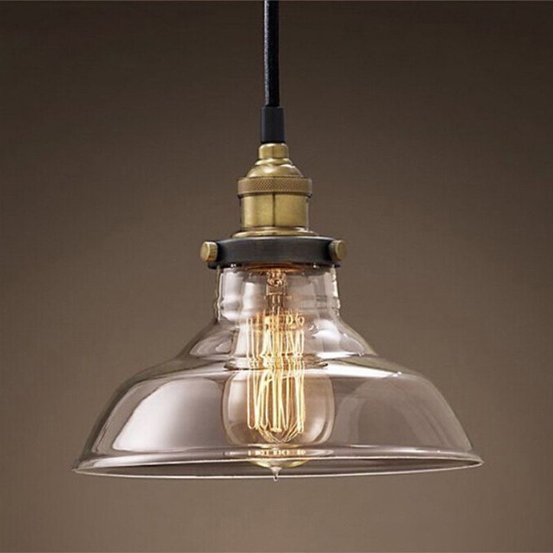 Transparent Glass Shade Hanging Light Retro Industrial Style Single Light Mini Lighting Pendant for Bedroom