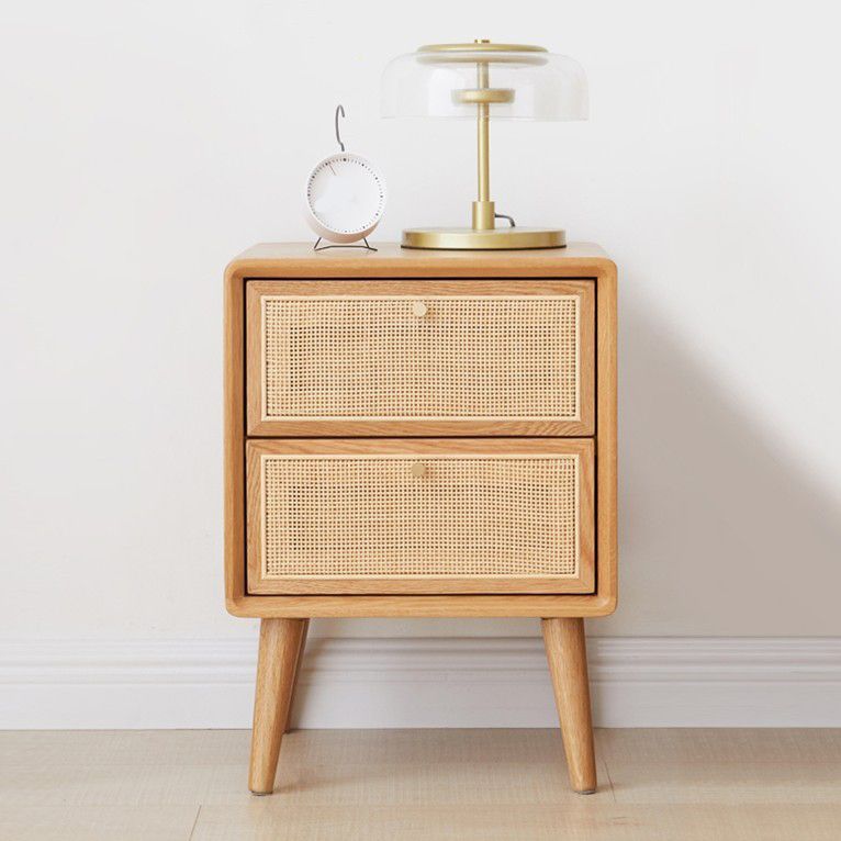 2 Drawers Rattan Nightstand Contemporary Bedside Cabinet ,21.3" Tall