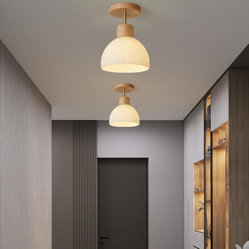 Wood Flush Mount Lighting Modern Glass Shaded Ceiling Light for Foyer