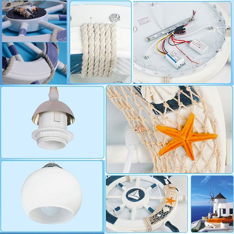 Milk Glass Orb Ceiling Pendant with Rudder & Ship Child Bedroom 3 Lights Nautical Hanging Light in White