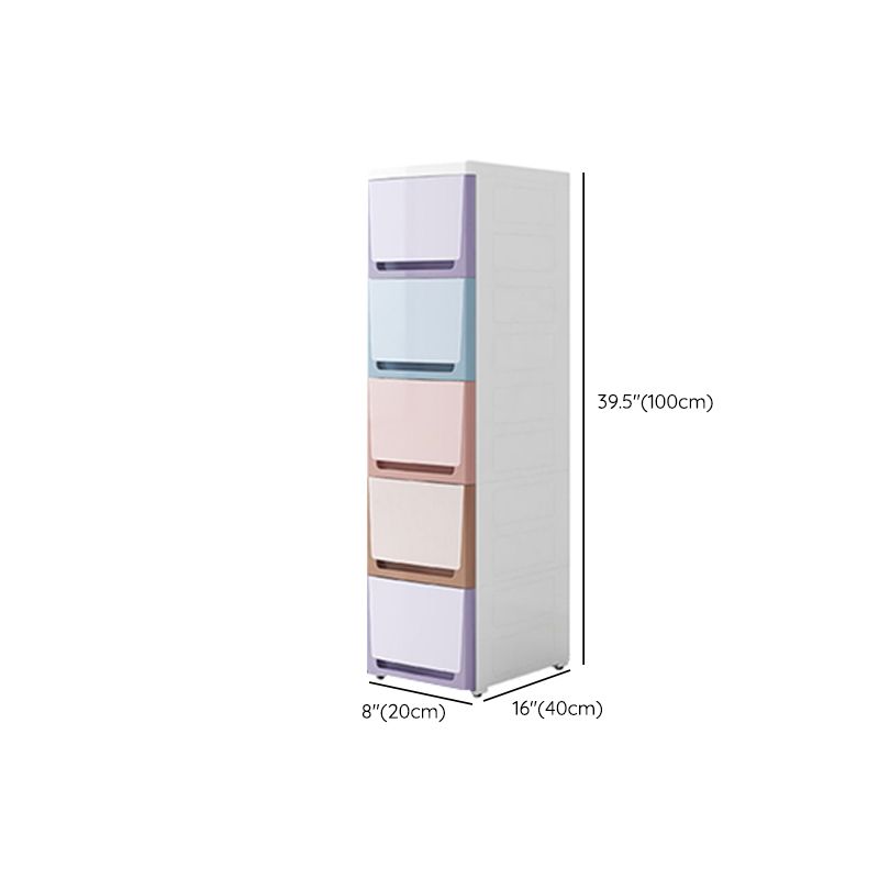 5 Drawers Vertical Kids Nightstand Nordic Plastic Nursery Dresser for Bedroom