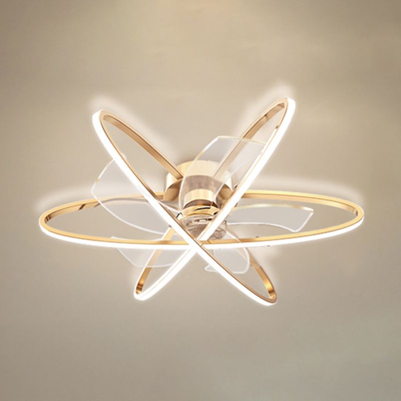 Geometric Ceiling Fan Light in Gold Metal Fan Fixture with 5 Fan Blades