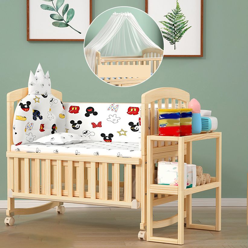 Modern 3-in-1 Convertible Crib in Natural Solid Wood Nursery Bed