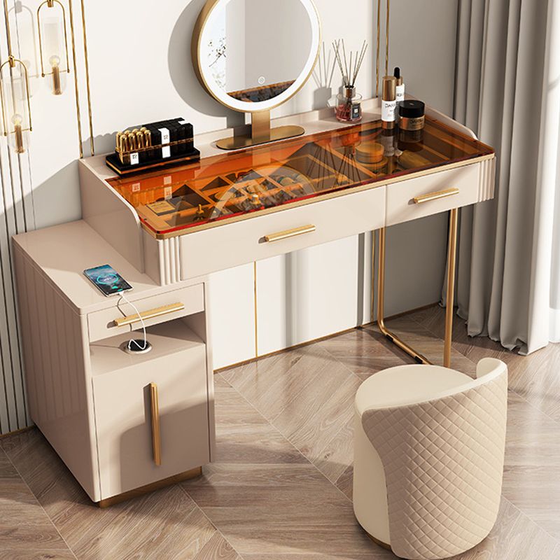 Glass  Make-up 15.74" Wide White Vanity Makeup Vanity Desk Table with 3 Drawers