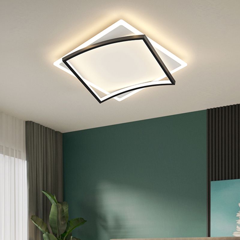 Metal Square Shape Flush Ceiling Light Modern Style 2 Lights Flush Mount Lighting