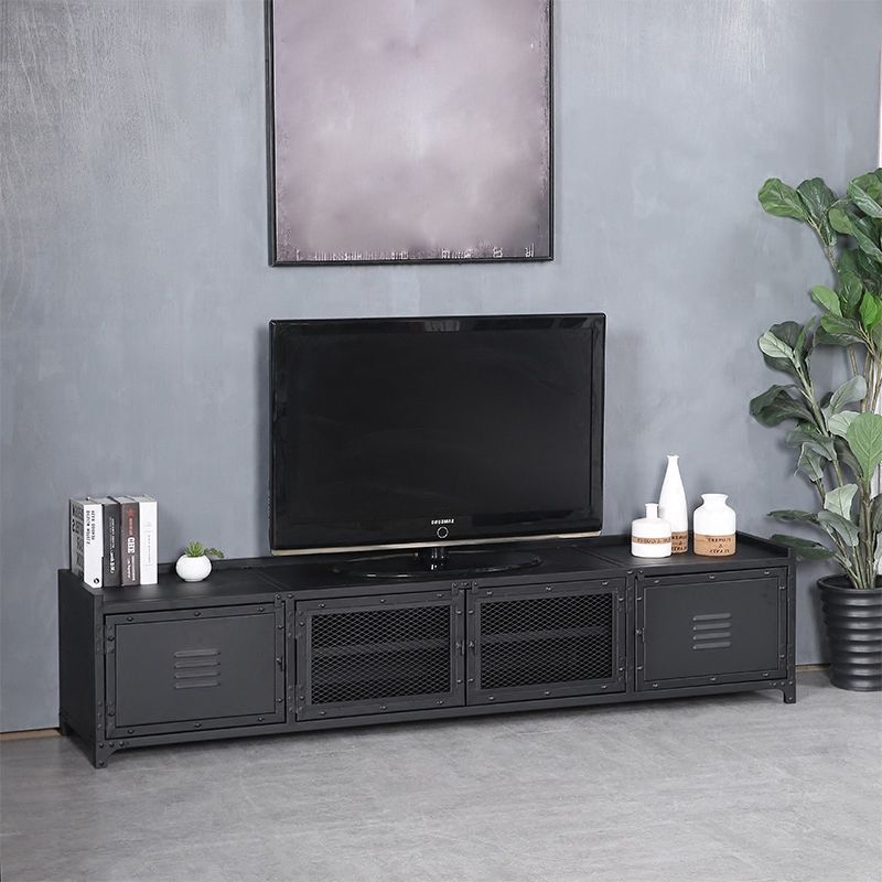 Industrial Style Metal TV Stand Black Colour Enclosed Storage TV Console with Cabinet