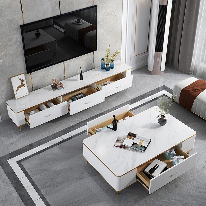 Contemporary TV Console in White TV Stand for TVs with Drawers