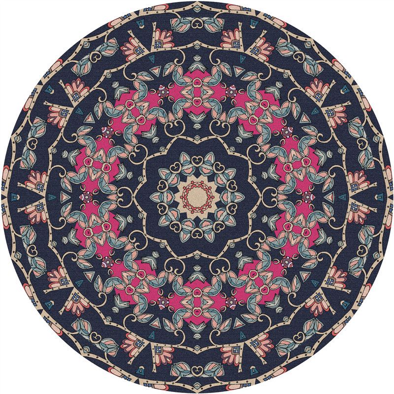 Dark Colored Glam Traditional Rug Persian Floral Printed Polyester Carpet Washable Anti-Slip Backing Rug for Living Room